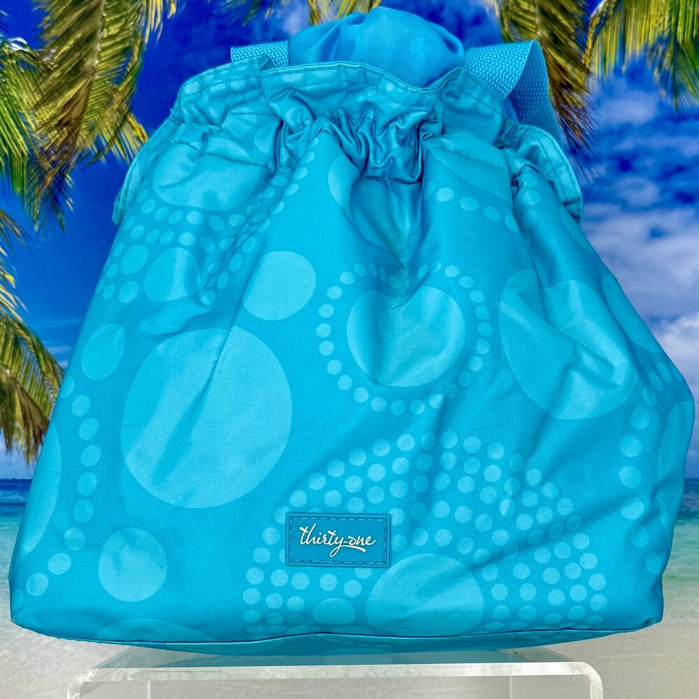 Thirty-One Cinch It Up Thermal Tote - Aqua Spirals